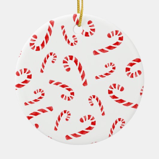 Waterverf Candy Cane Pattern Keramisch Ornament (Voorkant)