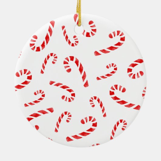 Waterverf Candy Cane Pattern Keramisch Ornament (Achterkant)