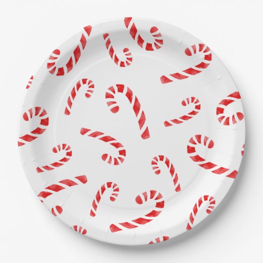 Waterverf Candy Cane Pattern Papieren Bordje (Voorkant)