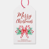 Waterverf Candy Canes en Red Bow Christmas Cadeaulabel (Achterkant)