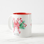Waterverf Candy Canes en Red Bow Christmas Tweekleurige Koffiemok (Voorkant links)