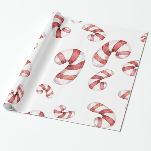 Waterverf Candy Canes kerst Cadeaupapier (Uitgerold)