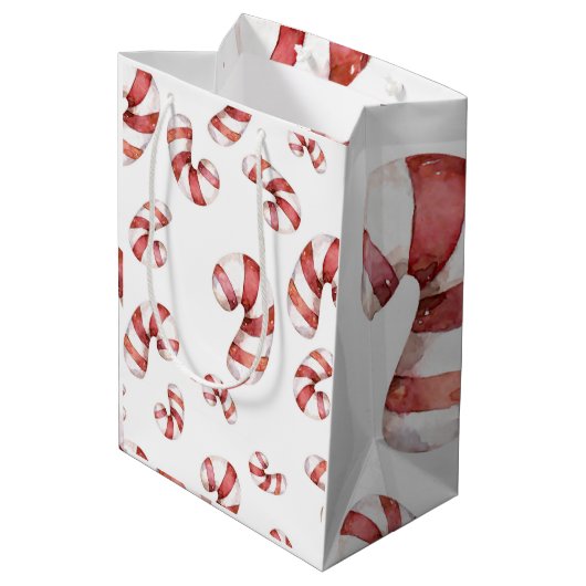 Waterverf Candy Canes kerst Medium Cadeauzakje (Achterkant Gekanteld)