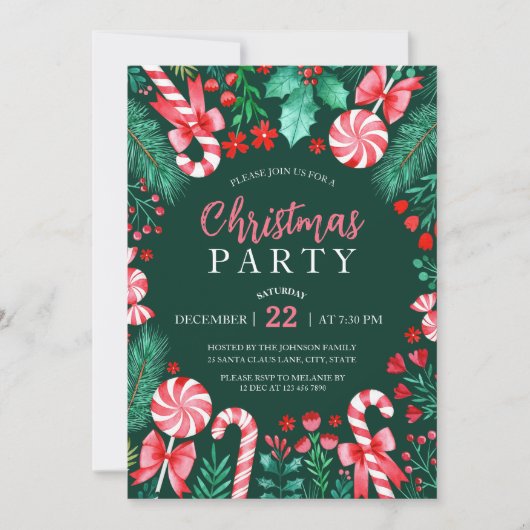 Waterverf Candy Canes Pepermunt Kerstfeest Kaart (Voorkant)