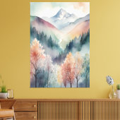 Waterverf canvas | Abstracte Bergen Bomen Muur (Insitu (Woonkamer))
