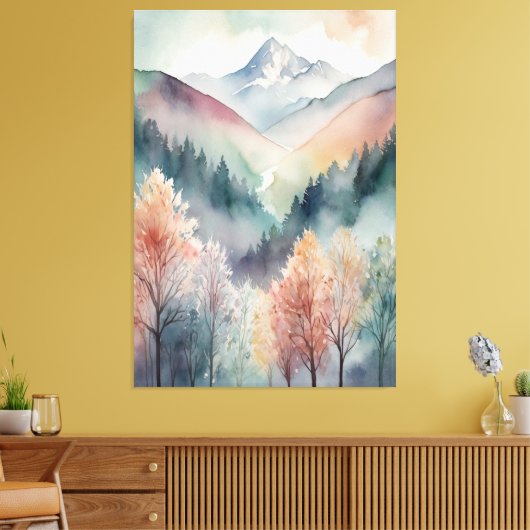 Waterverf canvas | Abstracte Bergen Bomen Muur (Insitu (Woonkamer))
