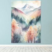 Waterverf canvas | Abstracte Bergen Bomen Muur Afdruk (Insitu (Houten vloer))