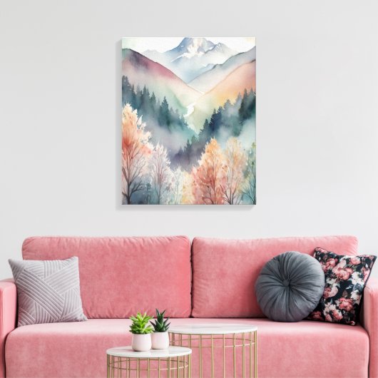 Waterverf canvas | Abstracte Bergen Bomen Muur Afdruk (Insitu (Woonkamer))