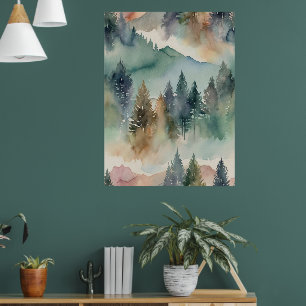 Waterverf canvas Abstracte Bergen Bomen Muur Poster