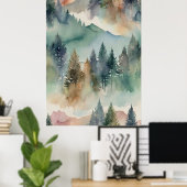 Waterverf canvas | Abstracte Bergen Bomen Muur Poster (Thuiskantoor)