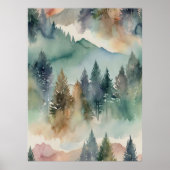 Waterverf canvas | Abstracte Bergen Bomen Muur Poster (Voorkant)