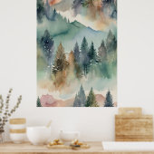 Waterverf canvas | Abstracte Bergen Bomen Muur Poster (Keuken)