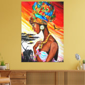 Waterverf Canvas Print - Afrikaanse prinses (Insitu (Woonkamer))