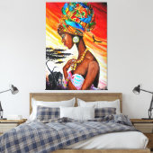 Waterverf Canvas Print - Afrikaanse prinses (Insitu (Slaapkamer))