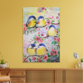 Waterverf Canvasprint Mooie Spreeuwen Canvas Afdruk (Insitu (Woonkamer))