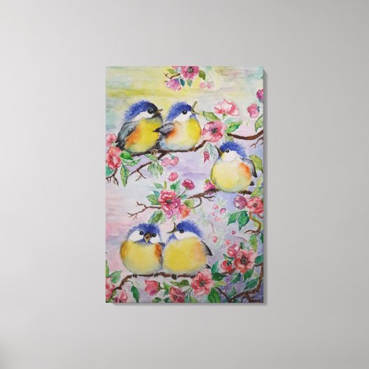 Waterverf Canvasprint Mooie Spreeuwen Canvas Afdruk (Voorkant)