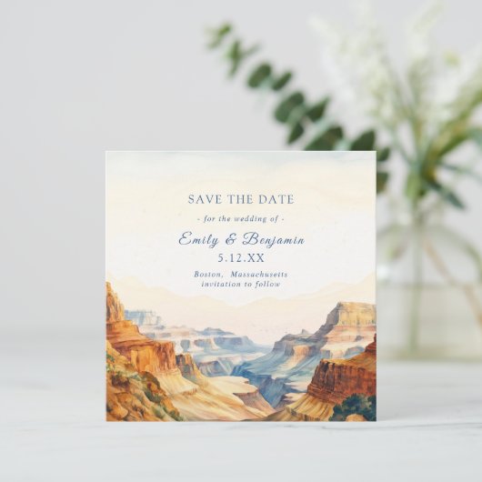 Waterverf Canyon Desert National Park bruiloft Save The Date (Staand voorkant)