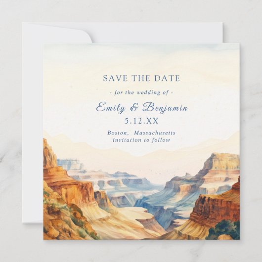 Waterverf Canyon Desert National Park bruiloft Save The Date (Voorkant)