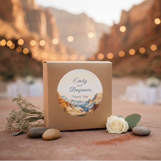 Waterverf Canyon Desert Wedding Bedankt Ronde Sticker