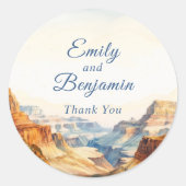 Waterverf Canyon Desert Wedding Bedankt Ronde Sticker (Voorkant)