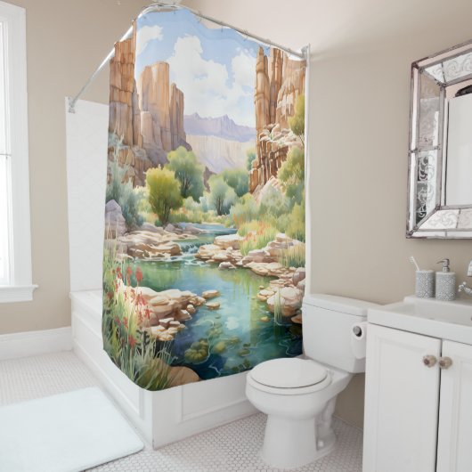 Waterverf Canyon Oasis Douchegordijn (In situ)