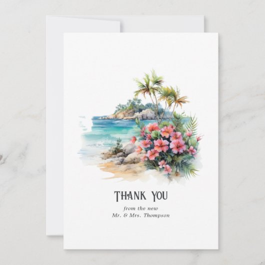 Waterverf Caraïben Bestemming Bruiloft Bedankkaart (Voorkant)