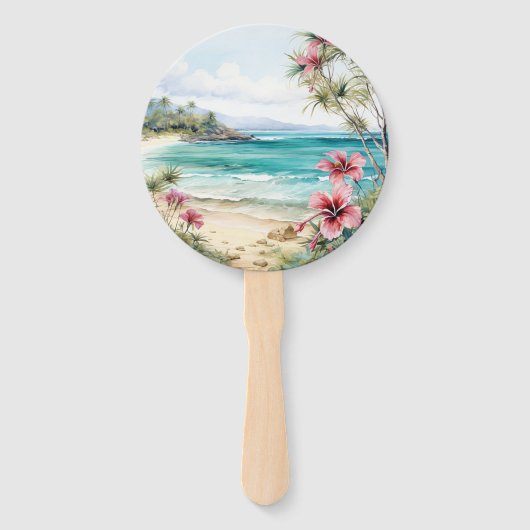 Waterverf Caraïben Bestemming Bruiloft Handwaaier (Achterkant)