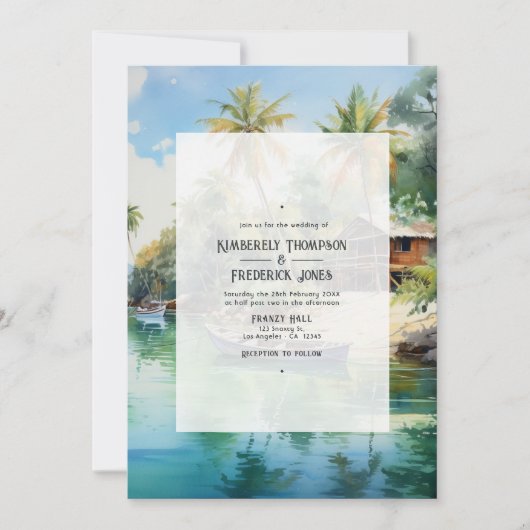 Waterverf Caraïben Bestemming Bruiloft Kaart (Voorkant)