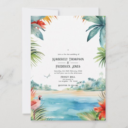Waterverf Caraïben Bestemming Bruiloft Kaart (Voorkant)