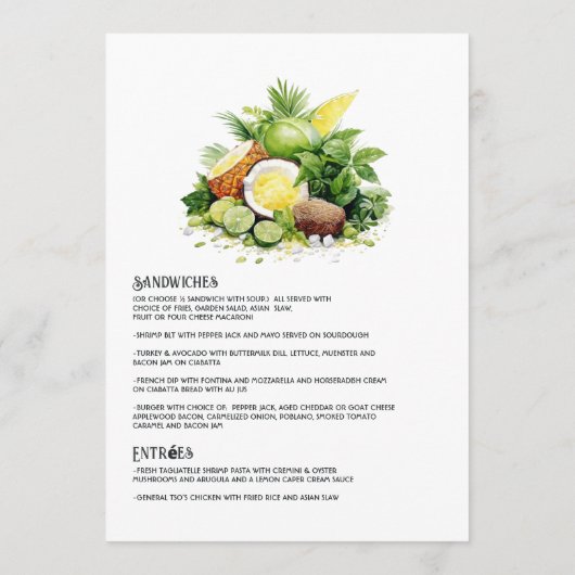 Waterverf Caraïben Bestemming Bruiloft Menu (Achterkant)