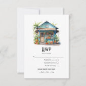 Waterverf Caraïben Bestemming Bruiloft RSVP Kaartje (Voorkant)