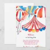 Waterverf Carnaval Circus 1e Verjaardagsuitnodigin Kaart (Voorkant / Achterkant)