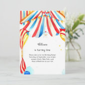 Waterverf Carnaval Circus 1e Verjaardagsuitnodigin Kaart (Staand voorkant)