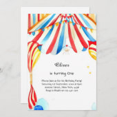 Waterverf Carnaval Circus 1e Verjaardagsuitnodigin Kaart (Voorkant / Achterkant)