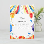 Waterverf Carnaval Circus 1e Verjaardagsuitnodigin Kaart (Staand voorkant)