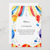 Waterverf Carnaval Circus 1e Verjaardagsuitnodigin Kaart (Voorkant / Achterkant)