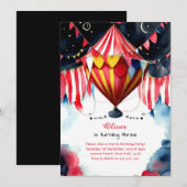 Waterverf Carnaval Circus 1e Verjaardagsuitnodigin Kaart (Voorkant / Achterkant)