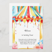 Waterverf Carnaval Circus Verjaardagsuitnodiging Kaart (Voorkant / Achterkant)