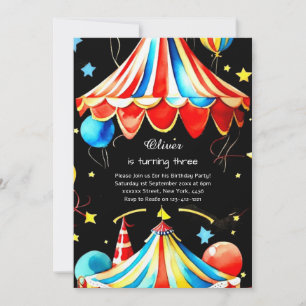 Waterverf Carnaval Circus Verjaardagsuitnodiging Kaart