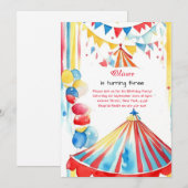 Waterverf Carnaval Circus Verjaardagsuitnodiging Kaart (Voorkant / Achterkant)