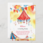 Waterverf Carnaval Circus Verjaardagsuitnodiging Kaart (Voorkant / Achterkant)