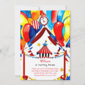 Waterverf Carnaval Circus Verjaardagsuitnodiging Kaart (Voorkant)