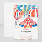 Waterverf Carnaval Circus Verjaardagsuitnodiging Kaart (Voorkant / Achterkant)