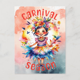 Waterverf carnaval seizoen meisje briefkaart