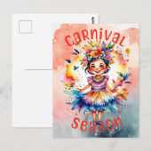 Waterverf carnaval seizoen meisje briefkaart (Voorkant / Achterkant)