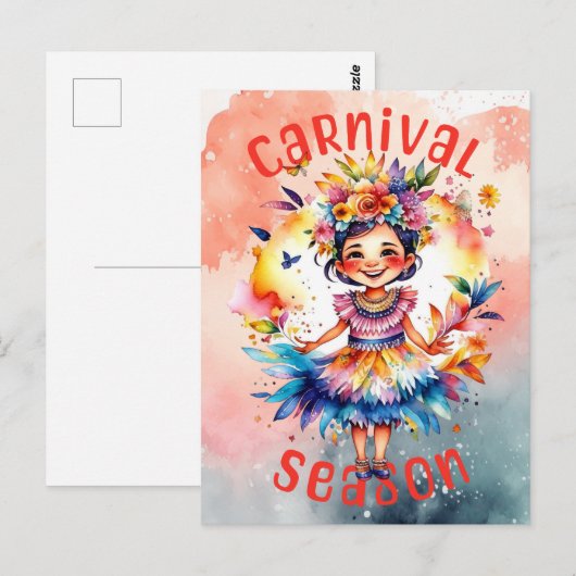 Waterverf carnaval seizoen meisje briefkaart (Voorkant / Achterkant)