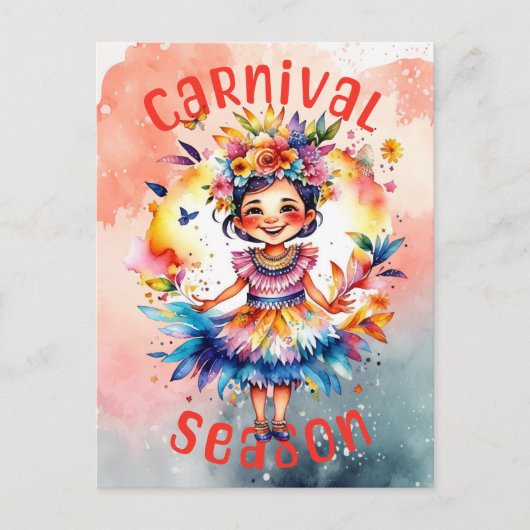 Waterverf carnaval seizoen meisje briefkaart (Voorkant)