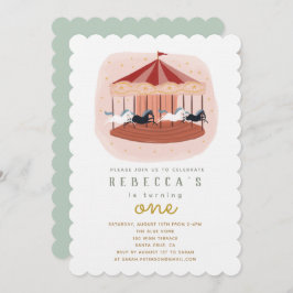 Waterverf Carousel First Birthday Invitation Kaart