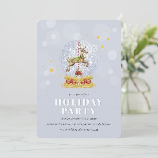 Waterverf Carousel Snow Wereldbol Kerstfeest Kaart (Staand voorkant)