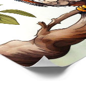 Waterverf Cartoon Karikatuur van een Uil Wall Art! Poster (Hoek)